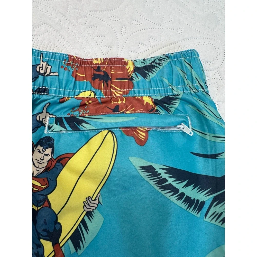 DC Comics Superman Surfing Tropical Swim Trunks Blue Hawaiian Board Shorts Men M